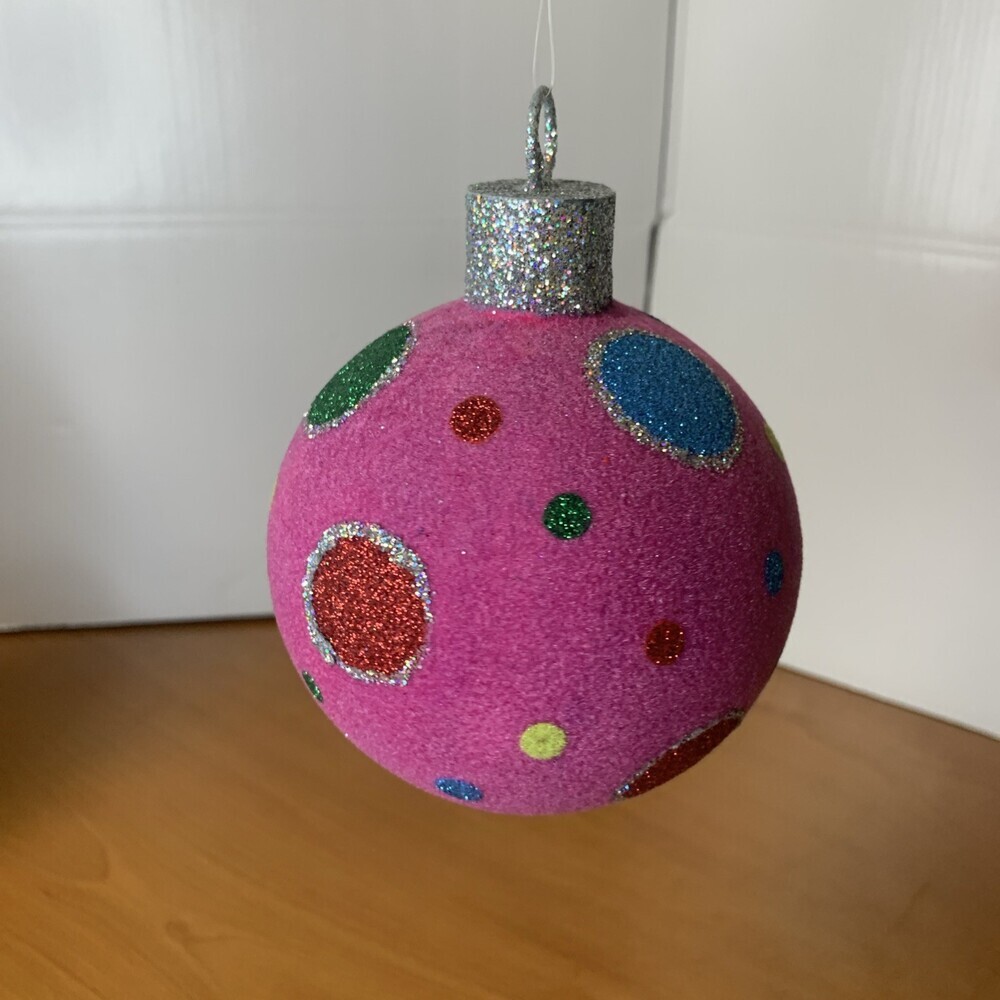 Raz Snowdoodles Christmas Ball 4” Pink Multicolored - Picture 2 of 6